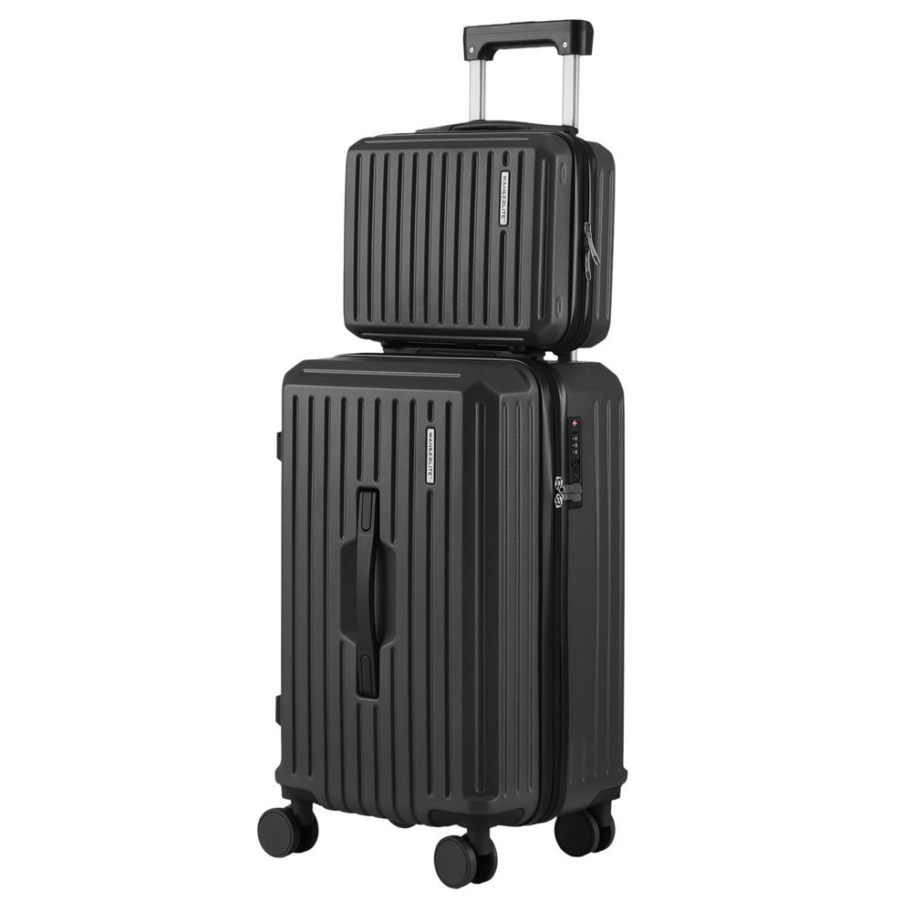 LUG-ABS-TRUK-12-20-BK-202508261134-00 Wanderlite 2pcs Trunk Luggage Suitcase Travel Carry On TSA Lock 12" 20" Black - Image 1