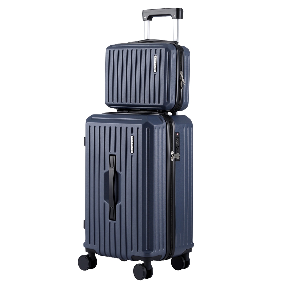 LUG-ABS-TRUK-12-20-NA-202508261134-00 Wanderlite 2pcs Trunk Luggage Suitcase Travel Carry On TSA Lock 12" 20" Navy - Image 1
