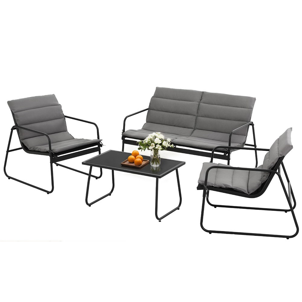 ODF-4PC-SOFA-TXL-J-CSN-BK-202506191530-00 Gardeon 4PCS Outdoor Sofa Set Table and Chairs Cushion textilene Patio Furniture - Image 1
