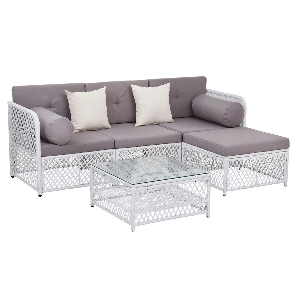 ODF-SOFA-5PCS-RATTAN-WH-ABC-202508141542-00 Gardeon 4 Seater Outdoor Sofa Set 5PCS Table Chair Set Garden Patio Furniture - Image 1
