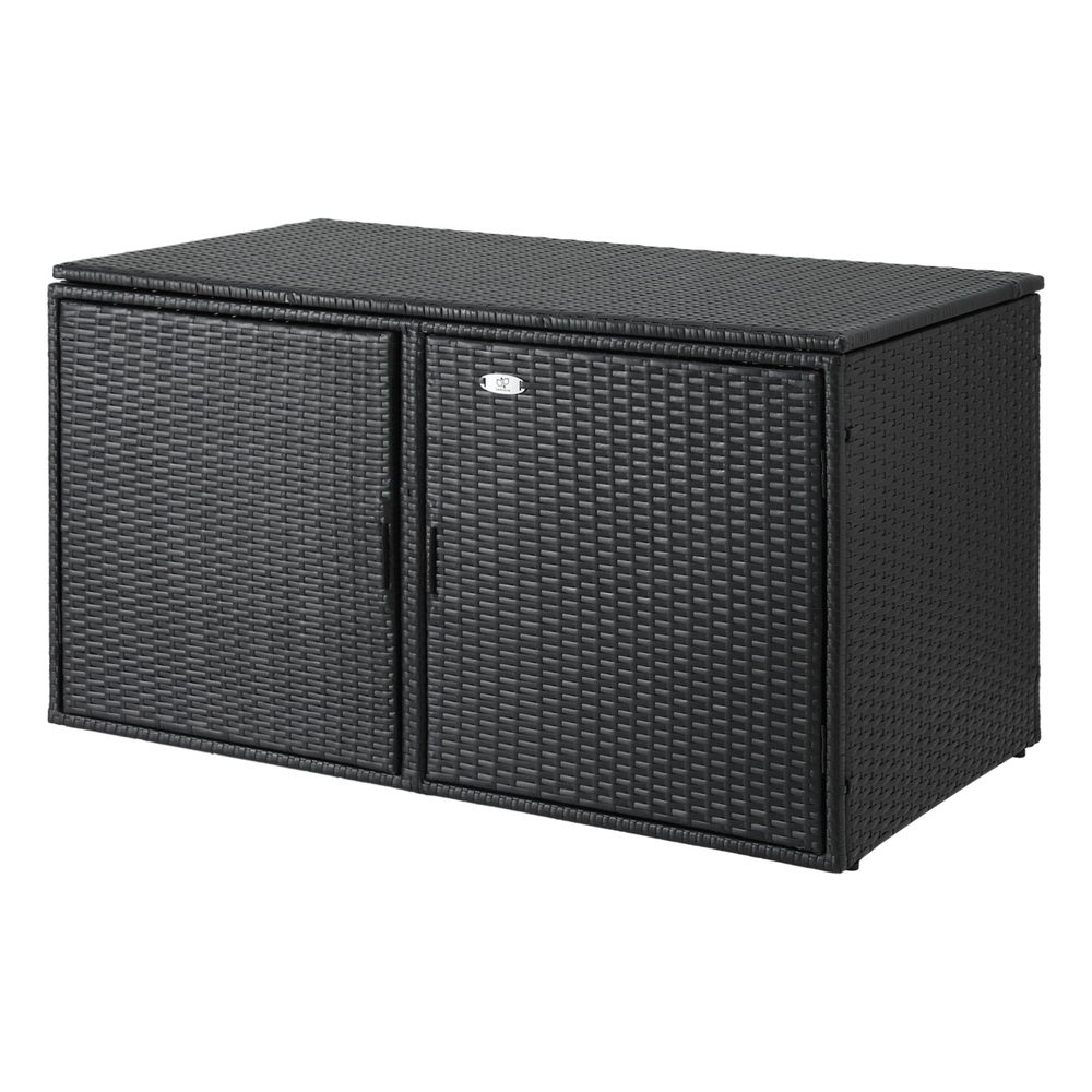 OSC-CABI-RAT-2L-BK-202507101420-00 Gardeon Outdoor Storage Cabinet Box Deck Wicker Shelf Chest Garden Shed Tools Black - Image 1