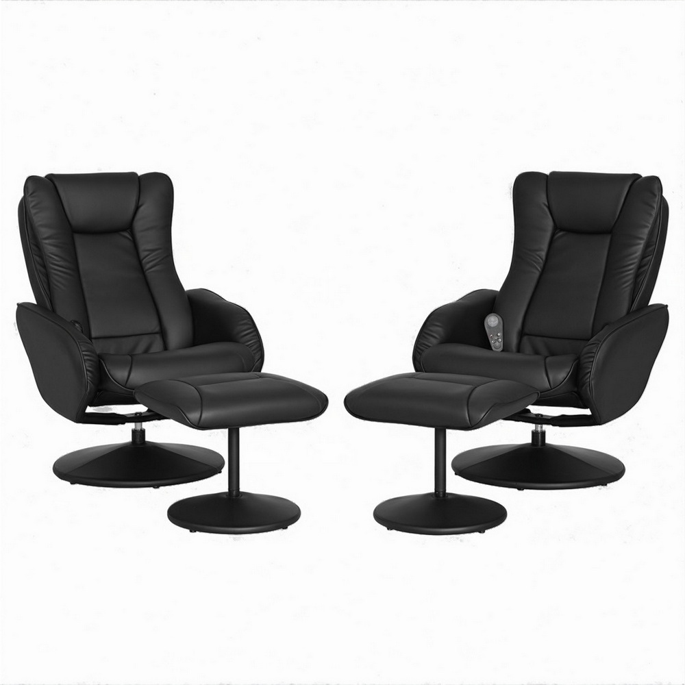 RECLINER-A14-PU-BKX2-202509082154-00 Artiss 2X Recliner Chair Ottoman Heated Massage Black - Image 1