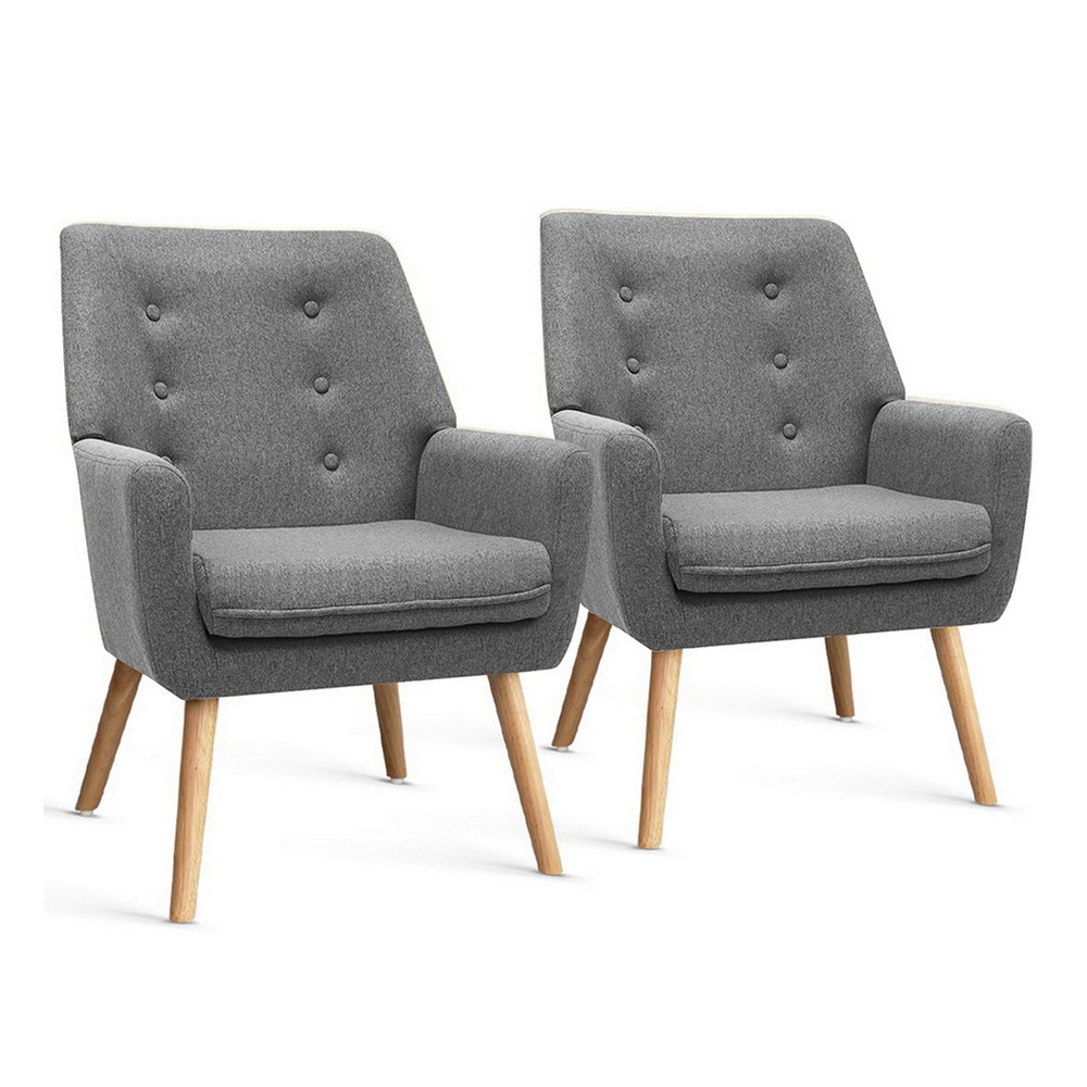 UPHO-B-ARM04-GYX2-202509111820-00 Artiss 2X Armchair Lounge Chair Accent Tub Chair Grey ANNE - Image 1