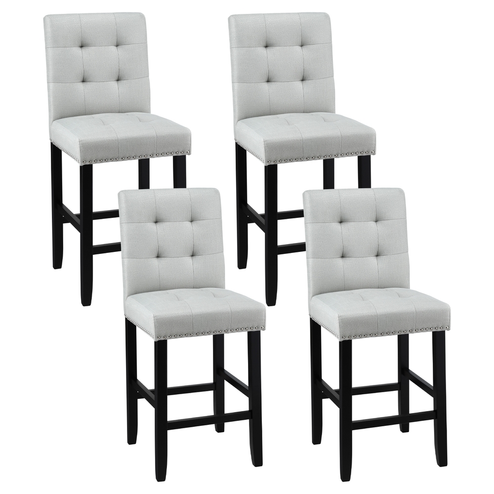 UPHO-C-BAR-2501-GYX4-202508191444-00 Artiss 4x Bar Stools Kitchen Dining Chairs Counter Fabric Stool Wooden Ada Grey - Image 1