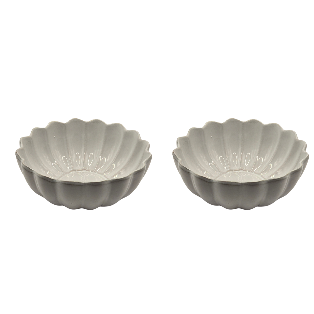 V1026-KLC9209-202506231535-00 Set of 2 Scalloped Terracotta Bowls | White Glaze Finish | Decorative & Serving Bowls - Image 1