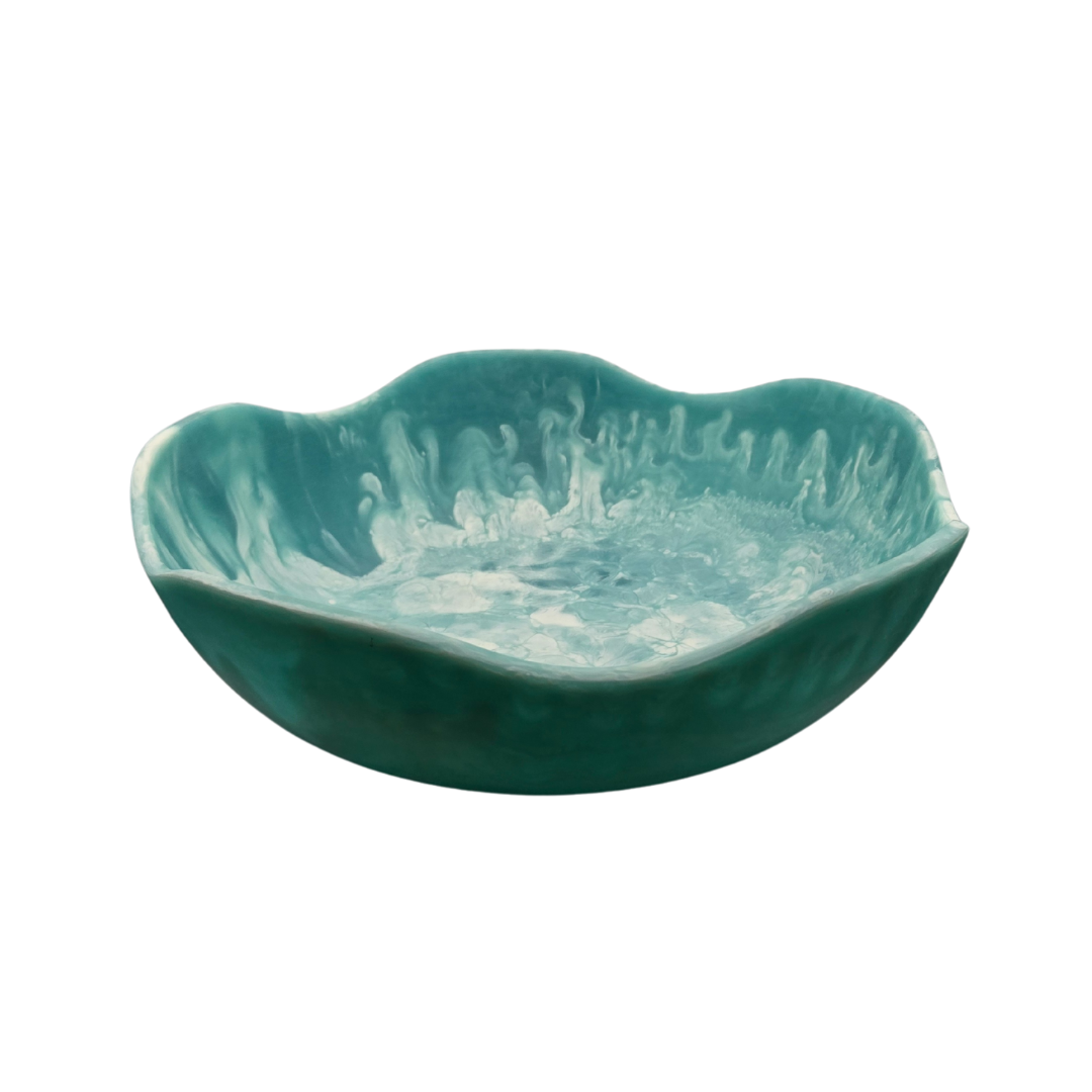 V1026-KLCHH24084BL-202507031635-00 Handmade Resin Bowl - Ocean Swirl Blue | Wavy Edge | 15.5cm | Small Decorative Bowl - Image 1