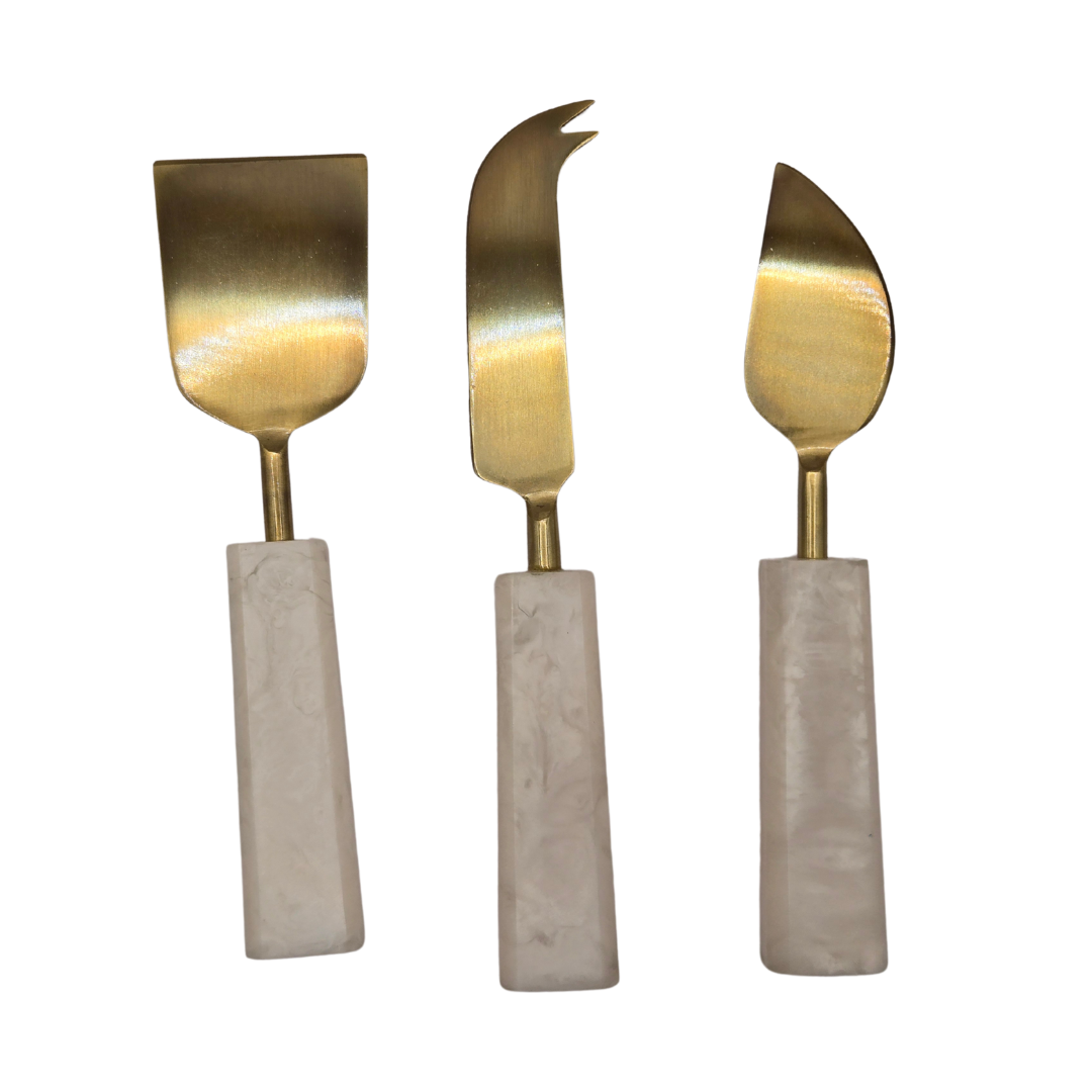 V1026-KLCHH24100WH-202506231535-00 Benny 3-Piece Cheese Knife Set - White Resin & Stainless Steel - Image 1