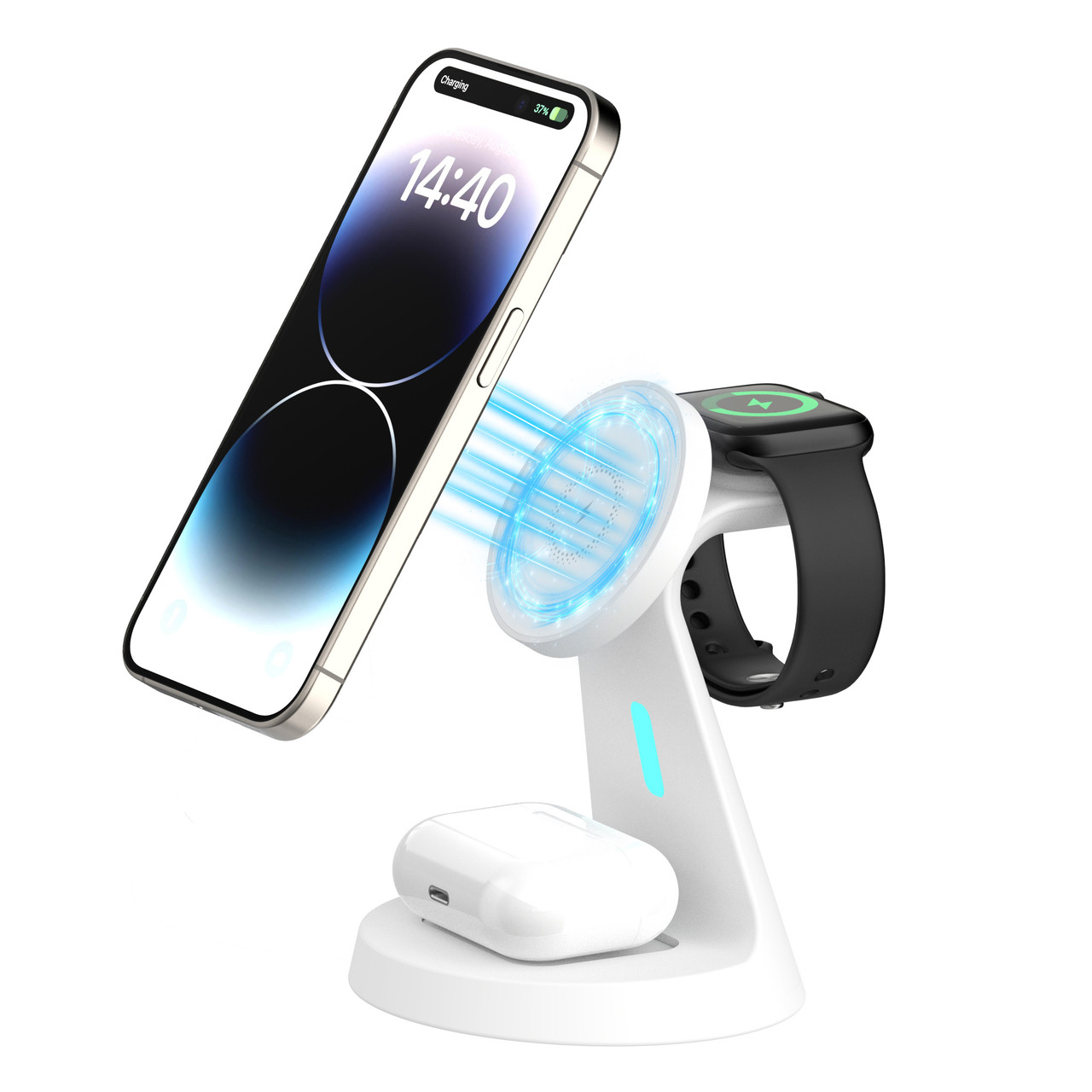 V1031-WC-CS25WH-215-202508051615-00 Laser 3 in 1 Wireless Charging Stand White - Image 1