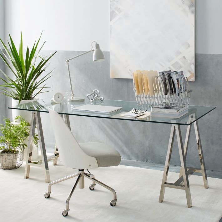 V1041-DT-1154-202507151055-00 Stainless Steel & Glass Venus Office Desk Table - Image 1