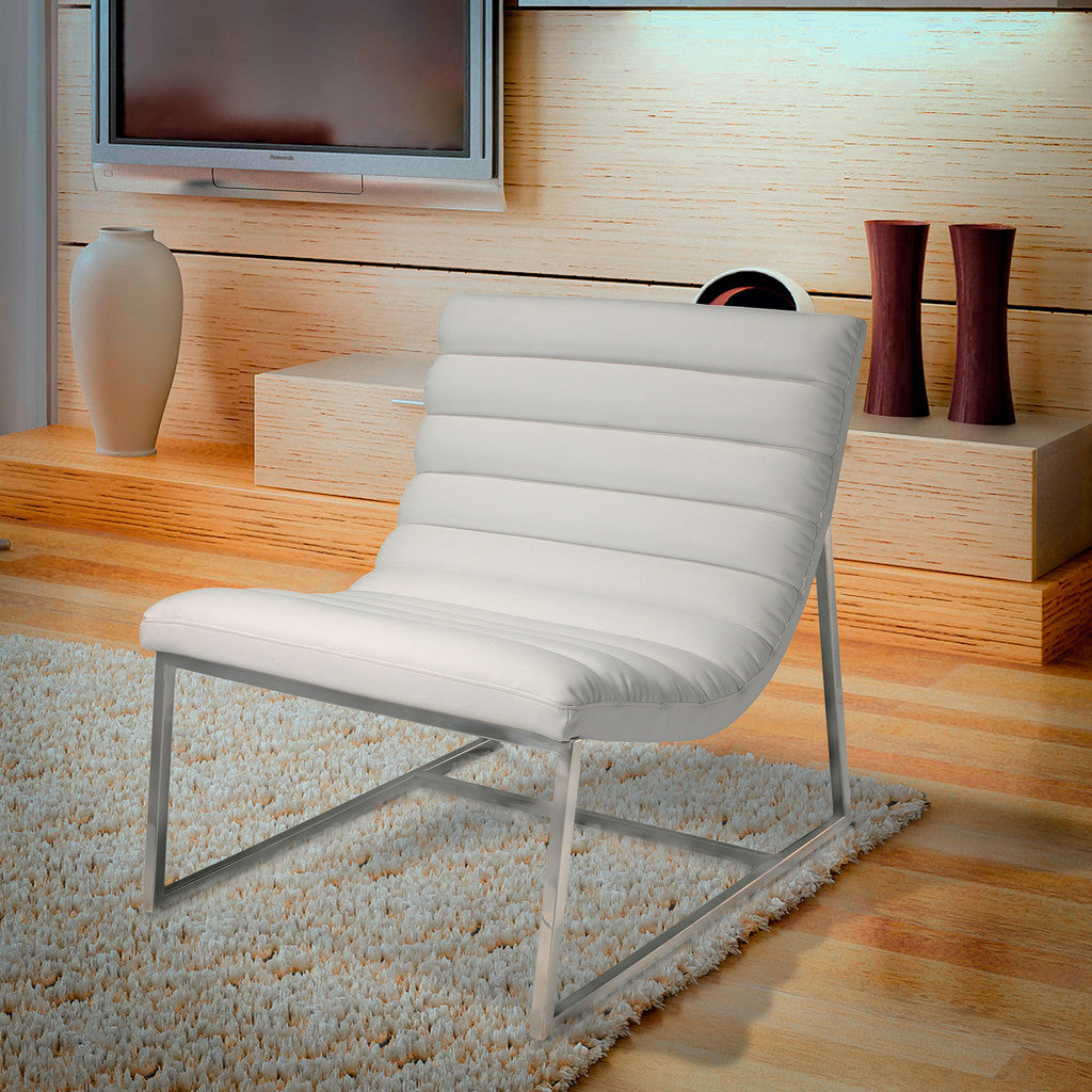 V1041-JMC-1059WHITE-202507151055-00 Caviar Bonded Leather & Steel Lounge Accent Chair in White - Image 1