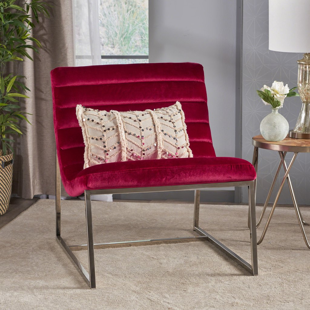 V1041-JMC-1060GARNET-202507151056-00 Glorie Garnet/Red Velvet Sofa Accent Chair ArmChair - Image 1