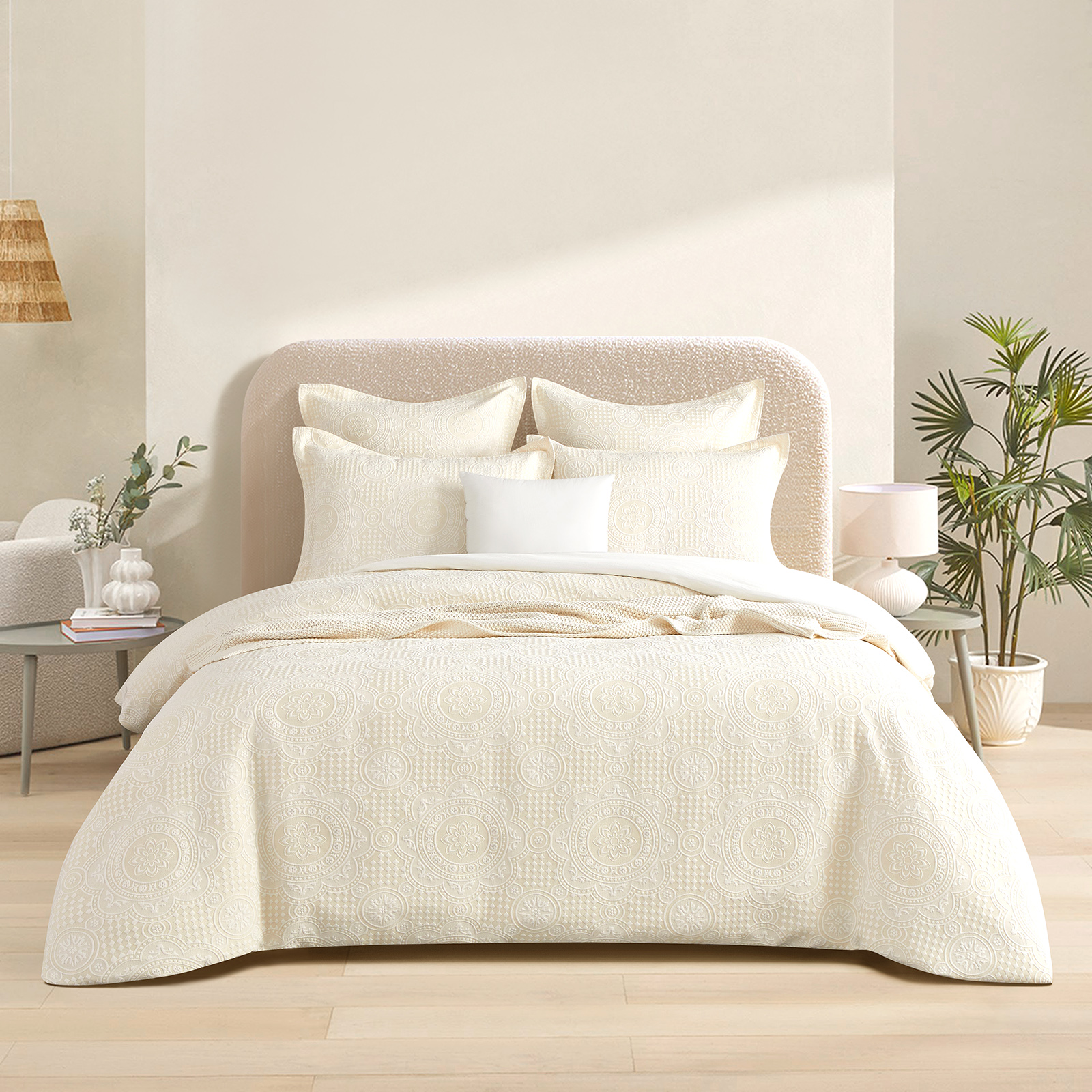 V107-SH331250-202507250952-00 Dakota Beige Jacquard Super King Quilt Cover Set by Renee Taylor - Image 1