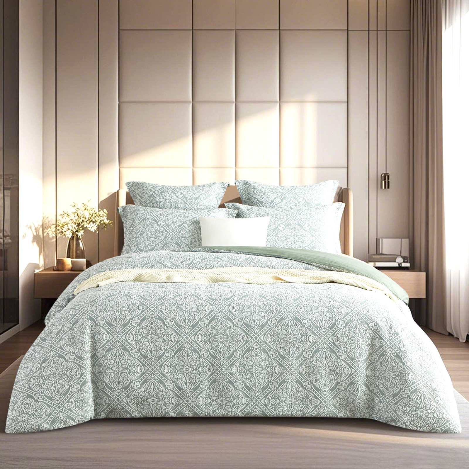 V107-SH331290-202507250953-00 Mayfair Sage Jacquard Queen Quilt Cover Set by Renee Taylor - Image 1