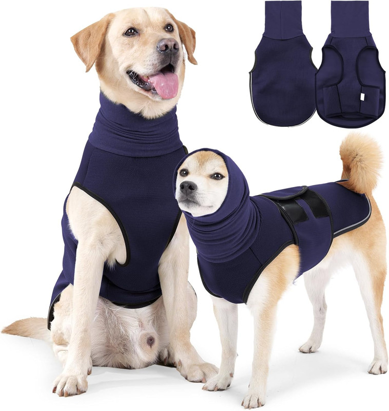 V1079-DOGJACKET001XXXLB-202508251841-00 Dog Anxiety Vest and Coat, Vet Visits and Separation - Keep Pet Calm, Dog Jacket for Thunder, Fireworks, Anti Anxiety Vest for Dogs and Cat Body and Ear, Dark Blue, XXXL - Image 1