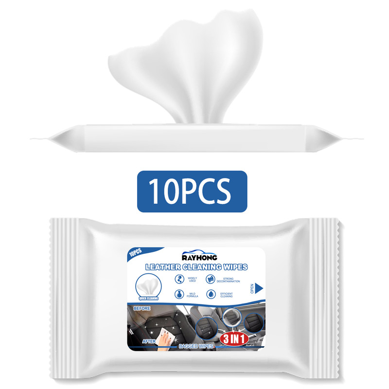 V1091-RQJSJ706ZX01-10PCS-202508221845-00 Rayhong 3in1 Car Leather Cleaning Wipes, Seat Interior Cleaning Wipes Wash And Decontaminate Without Water - Image 1