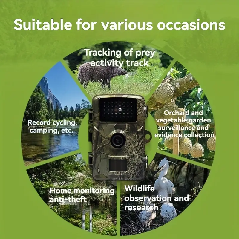 V1105-YASXJ-001-202509151542-00 Hiking and hunting camera with night vision function, high-definition, 0.8s trigger, 120 ° wide-angle lens, used for outdoor camping, wildlife monitoring, home security monitoring, orchard monitoring (battery not included) - Image 1