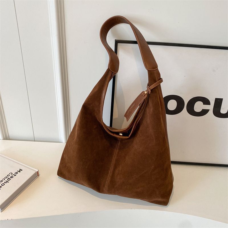 V1107-LEATHERHOBOBAGS-BROWN-202509301812-00 Leather Hobo Bags for Women Brown Purses Suede Purse Slouchy Tote Bag Suede Tote Bag Fall Winter Purses Handbag - Image 1