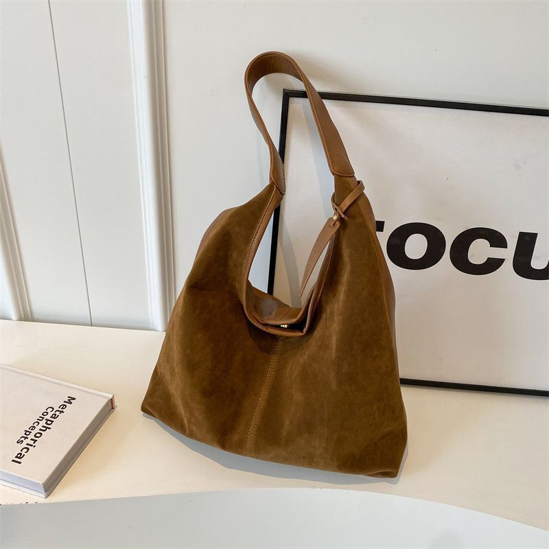 V1107-LEATHERHOBOBAGS-LIGHTBROWN-202509301815-00 Leather Hobo Bags for Women Brown Purses Suede Purse Slouchy Tote Bag Suede Tote Bag Fall Winter Purses Handbag - Image 1