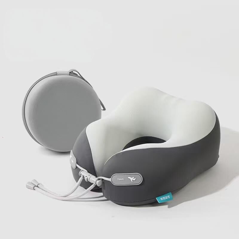 V1107-NECKPILLOW3-BLACK-202509301738-00 Cooling Memory Foam Neck Pillow for Travel-U-Shaped Ergonomic Travel Pillow for Adults,Flight Neck Pillow with Portable Case,Breathable Ice Silk Cover,Slow Rebound Support for Airplane,Car - Image 1