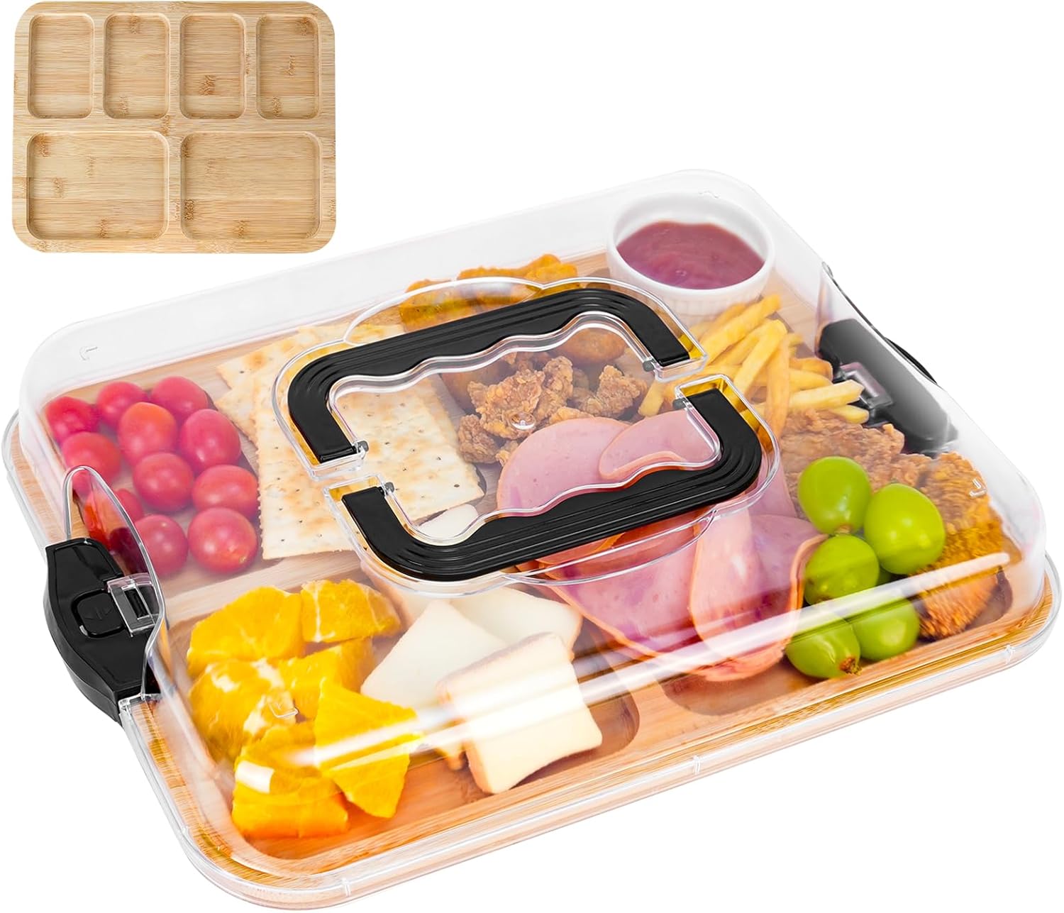 V178-36136-202507301404-00 CARLA HOME Bamboo Charcuterie Board with Lid & Handle ideal Gift for Kitchen, Party & Picnic (6 Compartments) - Image 1