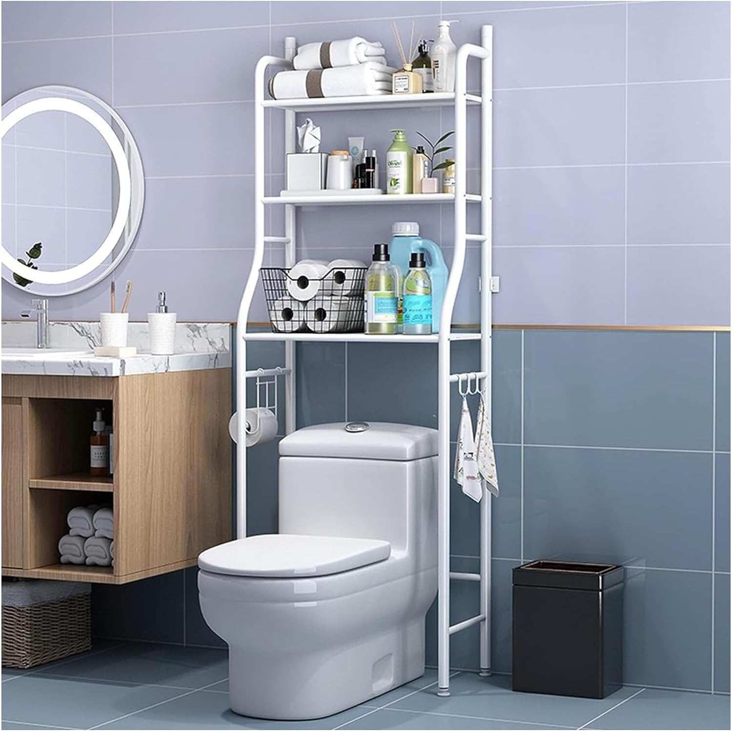 V178-36143-202507301410-00 CARLA HOME 3-Tier Over The Toilet Storage Rack with Hooks & Paper Holder for Bathroom & Laundry Room - Image 1