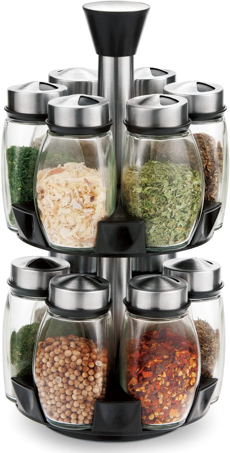 V178-36163-202507301354-00 CARLA HOME Rotating Spice Rack Organizer with 16 Glass Jars for Kitchen Seasoning and Herb Storage - Image 1