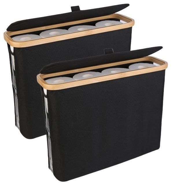 V178-36239-202507301340-00 CARLA HOME 2 pack Toilet Paper Storage Basket Holds Up to 12 Rolls with Bamboo Lid and Handle for RV Closet (Black) - Image 1