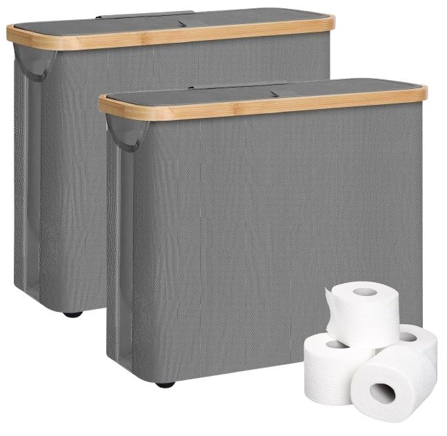 V178-36240-202507301340-00 CARLA HOME 2 pack Toilet Paper Storage Basket Holds Up to 12 Rolls with Bamboo Lid and Handle for RV Closet (Grey) - Image 1
