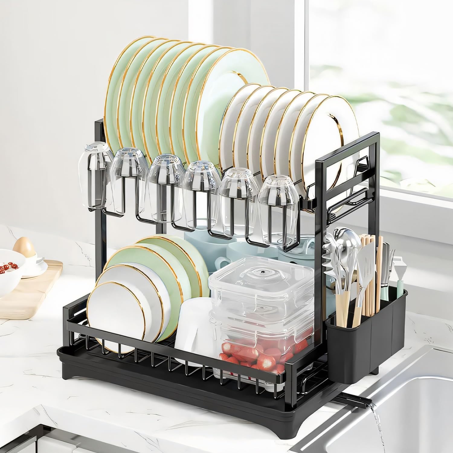 V178-36245-202507301340-00 CARLA HOME Dish Drying Rack 2-Tier Kitchen Drainer with Drainboard - Image 1