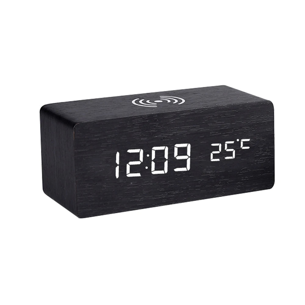 V178-62211-202508050905-00 Modern Wooden LED Desk Clock with Qi Charger - Image 1