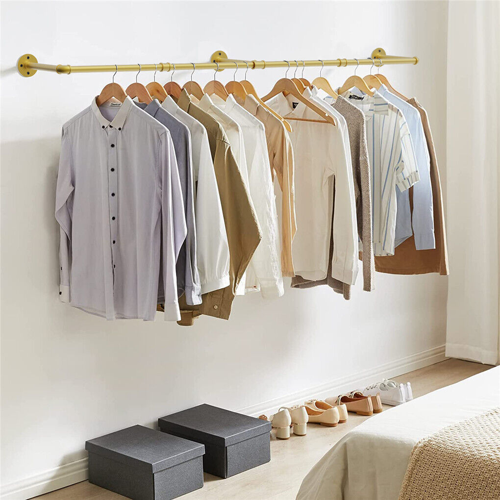 V178-66776-202508051020-00 Vintage Iron Clothes Rail Gold Wall Mounted Garment Rack - Image 1