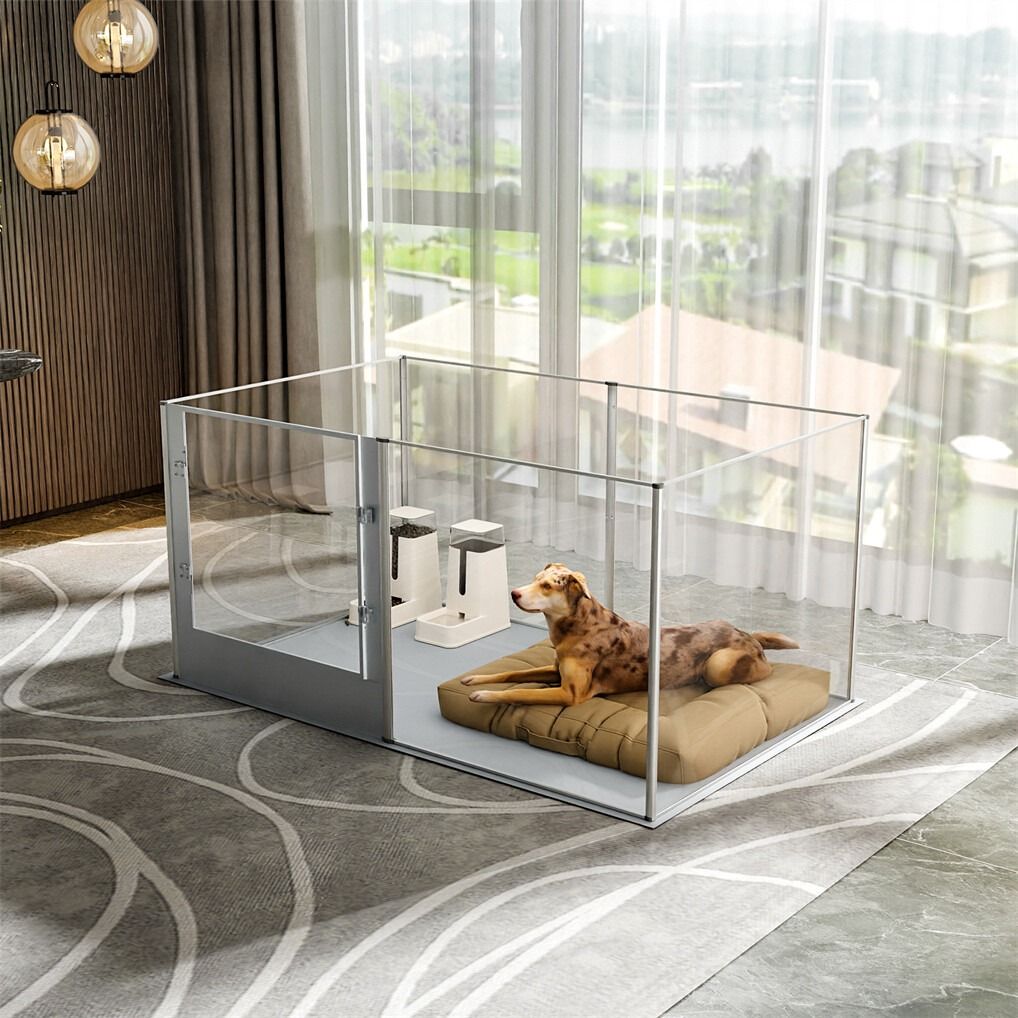 V178-66943-202508050920-00 Large Acrylic Dog Playpen 132x132x80.5cm, 8 Panels Cage - Image 1