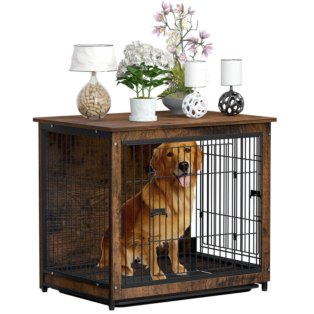 V178-66972-202508050935-00 Medium Wooden Dog Crate Kennel 80.5x59x70cm End Table Nightstand - Image 1