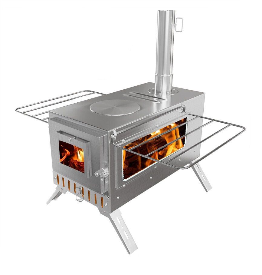 V178-66978-202508050940-00 Stainless Steel Wood Burning Stove 1 Burner Camping BBQ with Chimney - Image 1