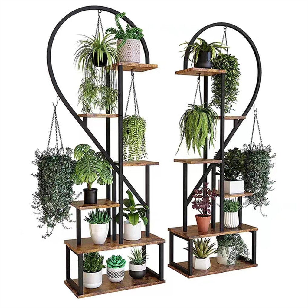 V178-66985-202508050940-00 6 Tier Corner Plant Stand Metal & MDF Ladder Shelf Rack - Image 1