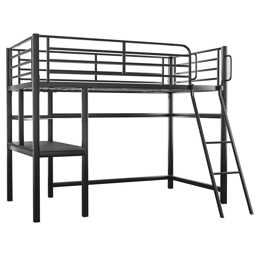 V219-BEDSBBKSL5GA-202507021045-00 Gaming Loft Bed with Desk, Steel Metal Frame, Space Saving Design, for Single Mattress, Matte Dark Grey - Image 1