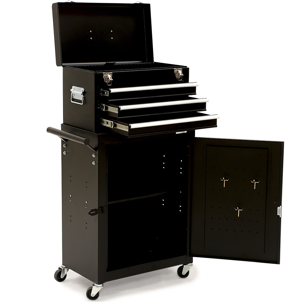 V219-TOLCHTBU3CKA-202507151115-00 Bullet Pro 3 Drawer Tool Box Cabinet Trolley Storage, with 1-Door Toolbox Garage Organiser Set, Black - Image 1