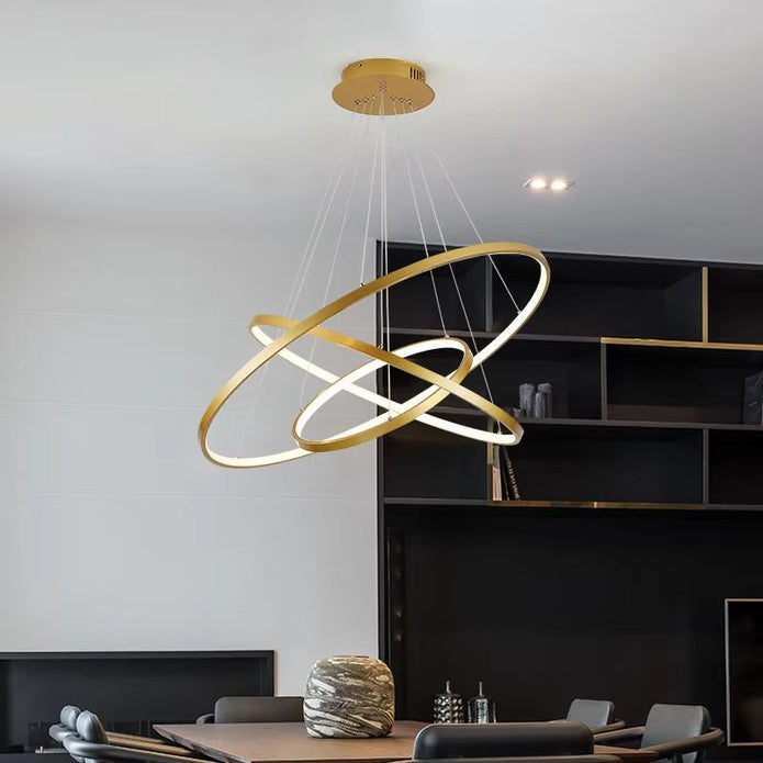 V255-BAM-188013-GOLD-202507281712-00 BAMDECOR 18801 Modern LED Chandelier, Dimmable Pendant Light with Remote Control Rings Round Ceiling Lighting Fixture 3 Color Temperatures Contemporary Chandeliers (3 Rings-Gold) - Image 1