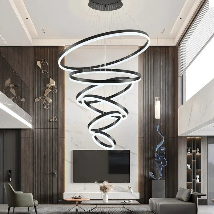 V255-BAM-188156-BLK-202508111521-00 BAMDECOR A18815 Nordic Home Decor Dining Room Pendant lamp lights Ceiling Lamp Hanging Light Chandelier Lamps (6 Rings-Black) - Image 1