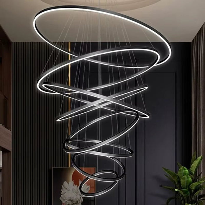 V255-BAM-188158-BLK-202508111521-00 BAMDECOR A18815 Nordic Home Decor Dining Room Pendant lamp lights Ceiling Lamp Hanging Light Chandelier Lamps (8 Rings-Black) - Image 1
