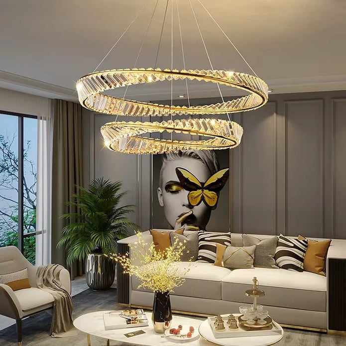V255-BAM-C33422-6080-202509221025-00 BAMDECOR C3342/2 Modern Crystal Chandeliers Lighting Fixtures Contemporary Wave Chandelier Lighting Fixtures Crystal Pendant Ceiling Lights for Living Room (Gold) - Image 1