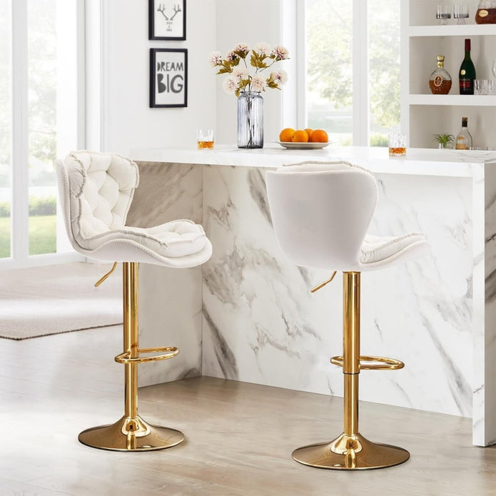V255-GP2210R-IVORY-202509191130-00 SERENITà Swivel Bar Stools Set of 2 Counter Height Barstools with Back Velvet Upholstered Adjustable Stool Chair Min Century Modern Bar Stool for Kitchen Island (Ivory) - Image 1