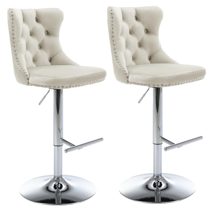 V255-GP2211R-IVORY-202506301135-00 SERENITà Ivory Velvet Bar Stools Adjustable Swivel Counter Height Chairs with Tufted Back and Nailhead Trim for Kitchen Island Pub Restaurant (2Pcs, Chrome Metal) - Image 1