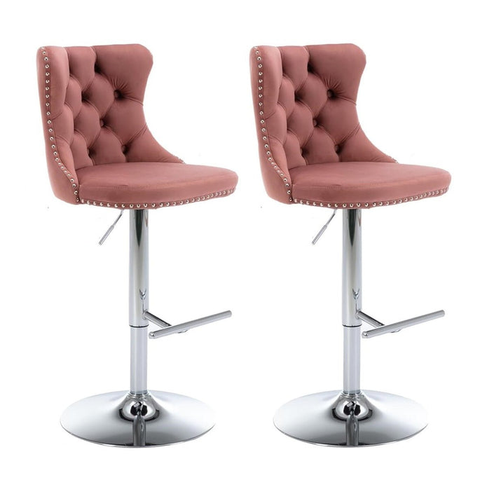 V255-GP2211R-PINK-202506301135-00 SERENITà Pink Velvet Bar Stools Adjustable Swivel Counter Height Chairs with Tufted Back and Nailhead Trim for Kitchen Island Pub Restaurant (2Pcs, Chrome Metal) - Image 1