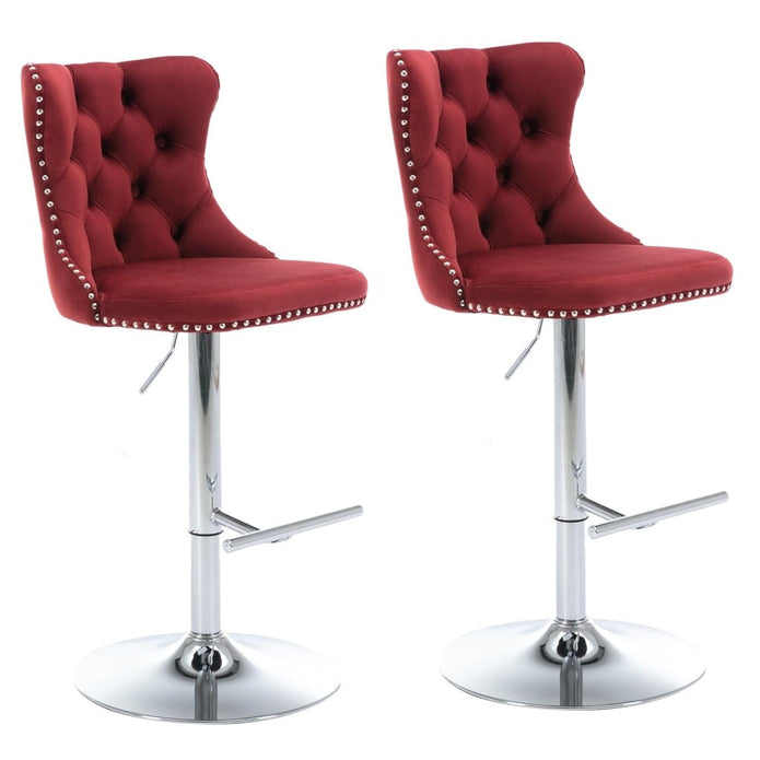 V255-GP2211R-RED-202506301135-00 SERENITà Red Velvet Bar Stools Adjustable Swivel Counter Height Chairs with Tufted Back and Nailhead Trim for Kitchen Island Pub Restaurant (2Pcs, Chrome Metal) - Image 1