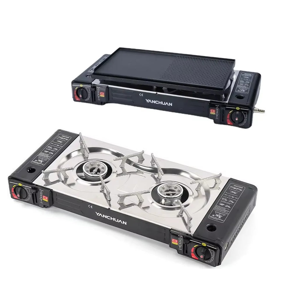 V255-YC-TWIN-STOVE-202506190810-00 2 Burner Butane Countertop Stove, Portable Adjustable Burners with Carry Case, Portable Camping Stove with Baking Tray - Image 1