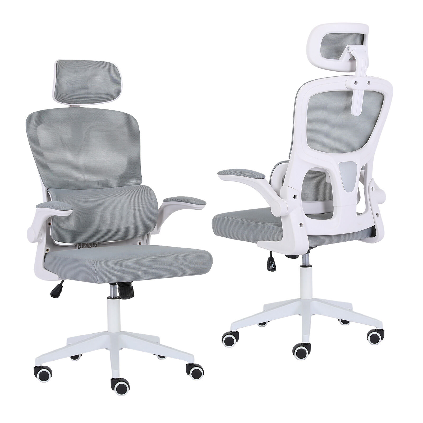 V274-FT-OC-2656A-WHGY-202507250946-00 Work Office Chair - Lumber Support, Flip-up Armrest, Adjustable Headrest SITIO - GREY - Image 1