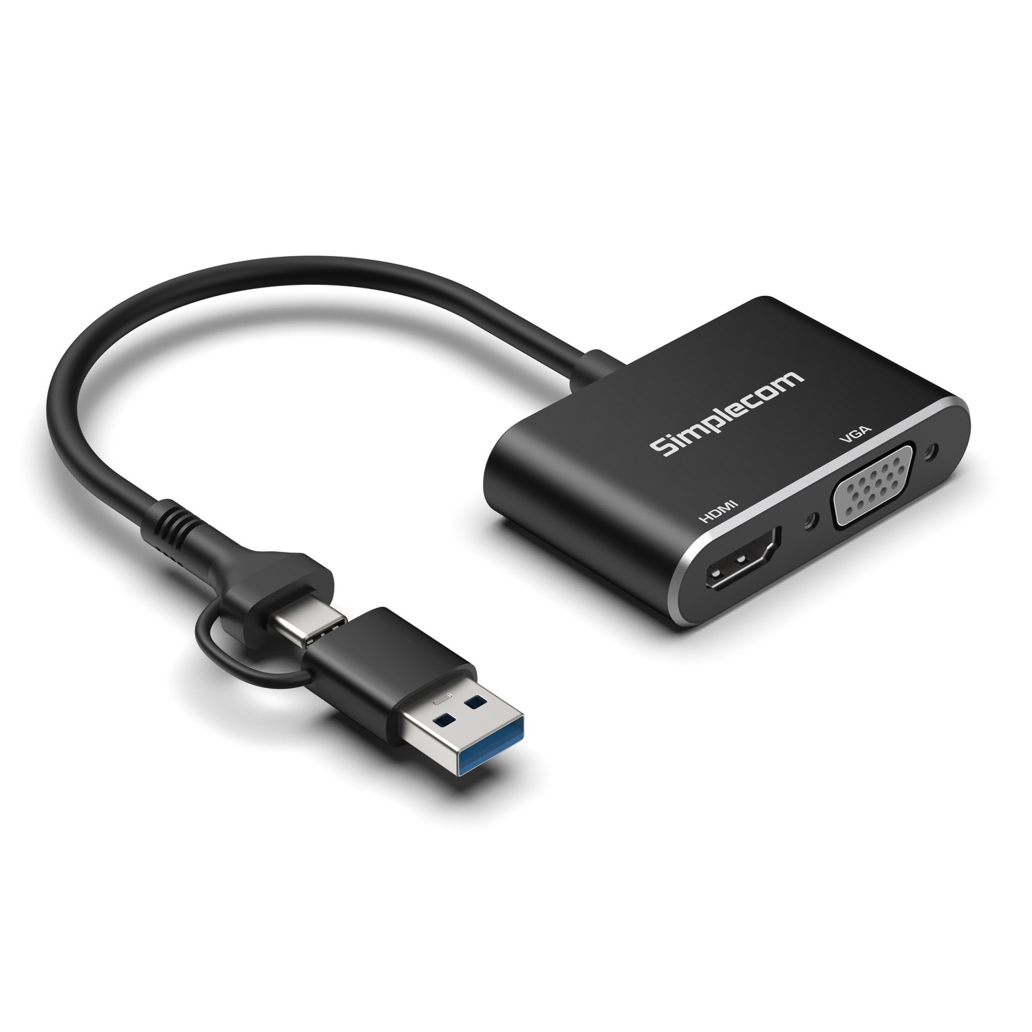 V28-SIMDA326C-202507081120-00 Simplecom DA326C USB 3.0 and USB-C to HDMI + VGA Video Card Adapter Full HD 1080p - Image 1