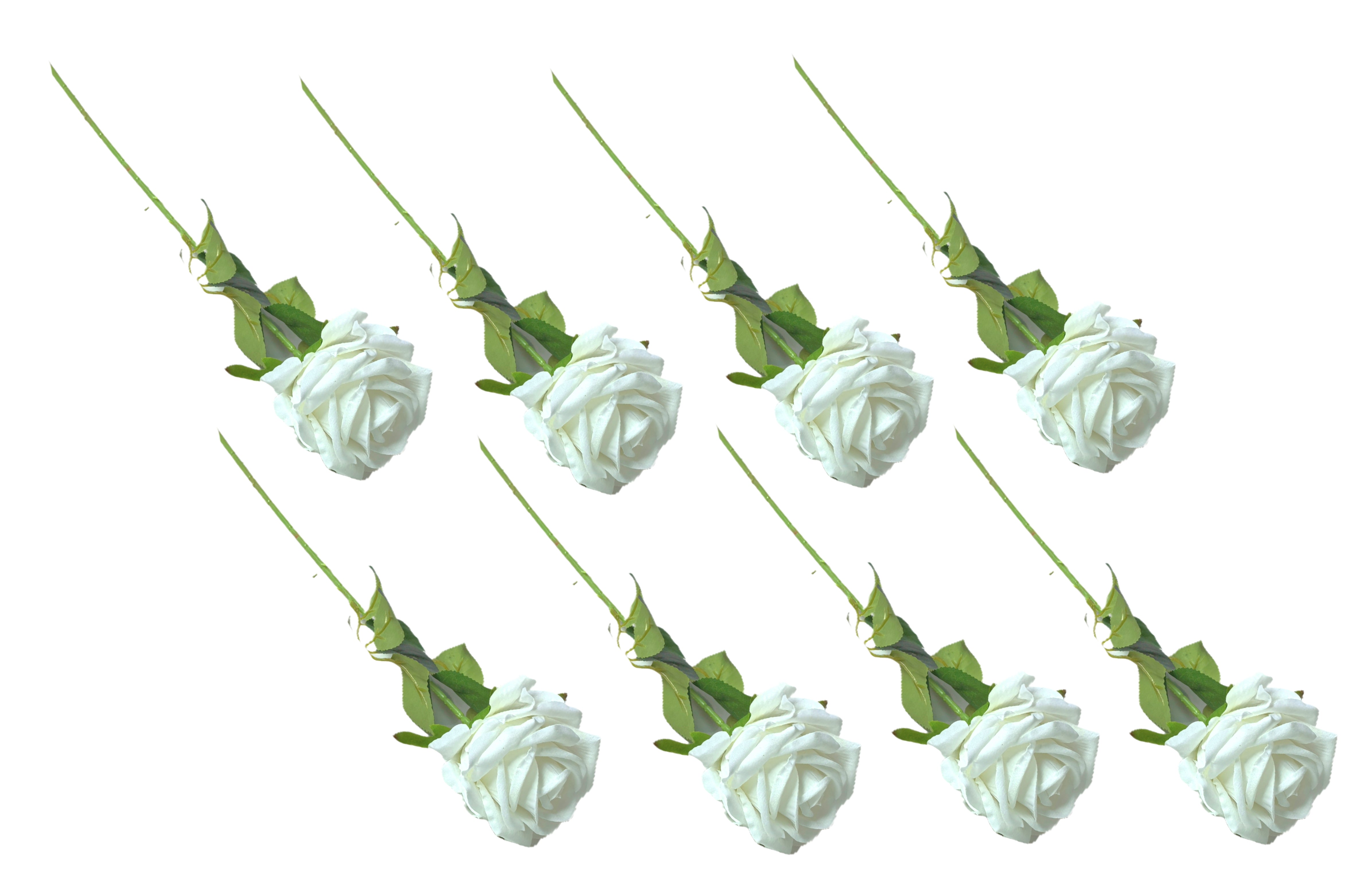 V292-HD-PLANT-STEMROSE-50CM-WHITE-SO8-202509031640-00 Artificial Single Stem Rose 50cm - White - Set of 8 Stems - Image 1