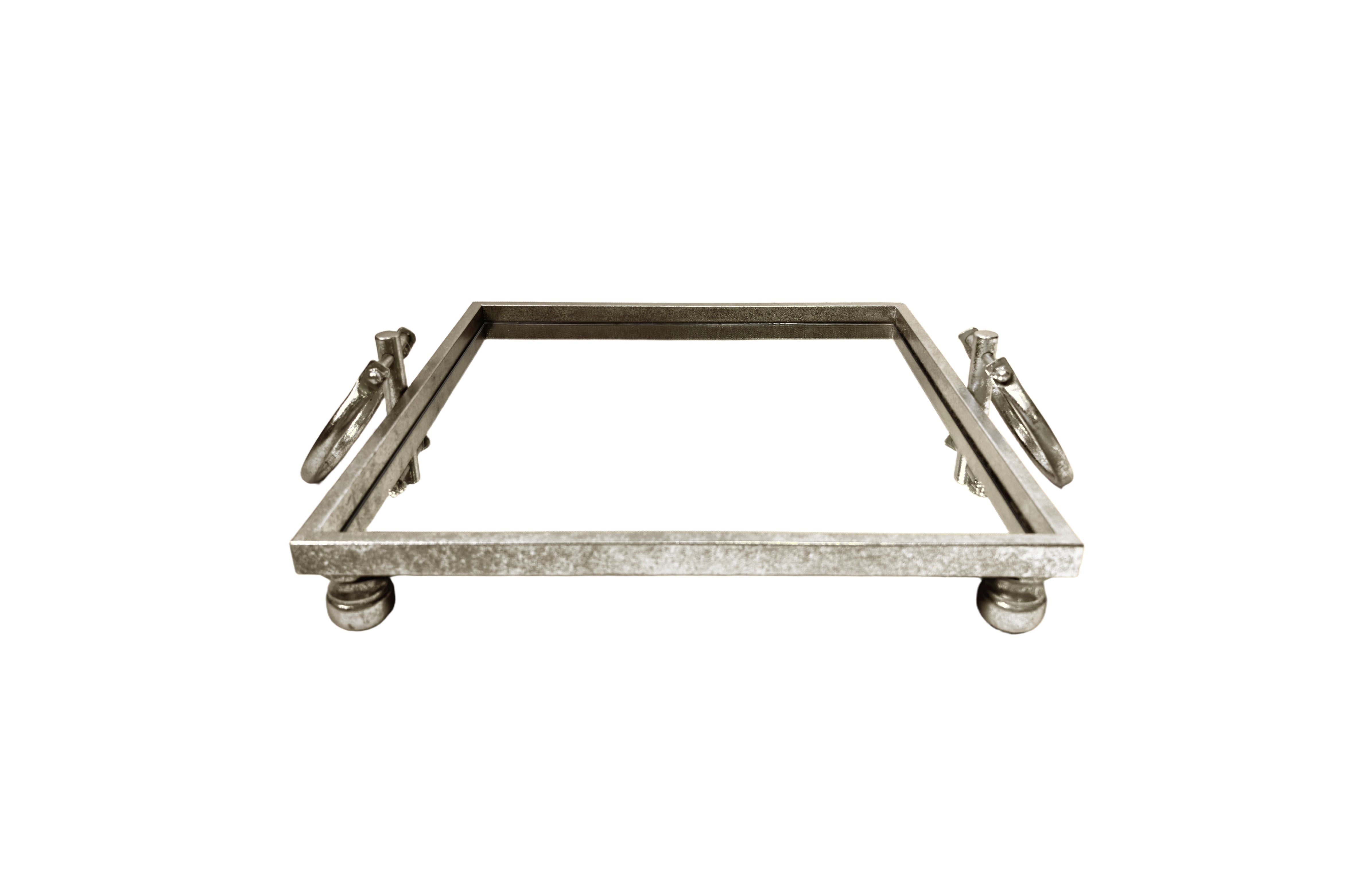 V292-HD-TR-L-SQ-SILV-202509041440-00 Eliza Mirror Tray with Handles - Square - Silver - Image 1